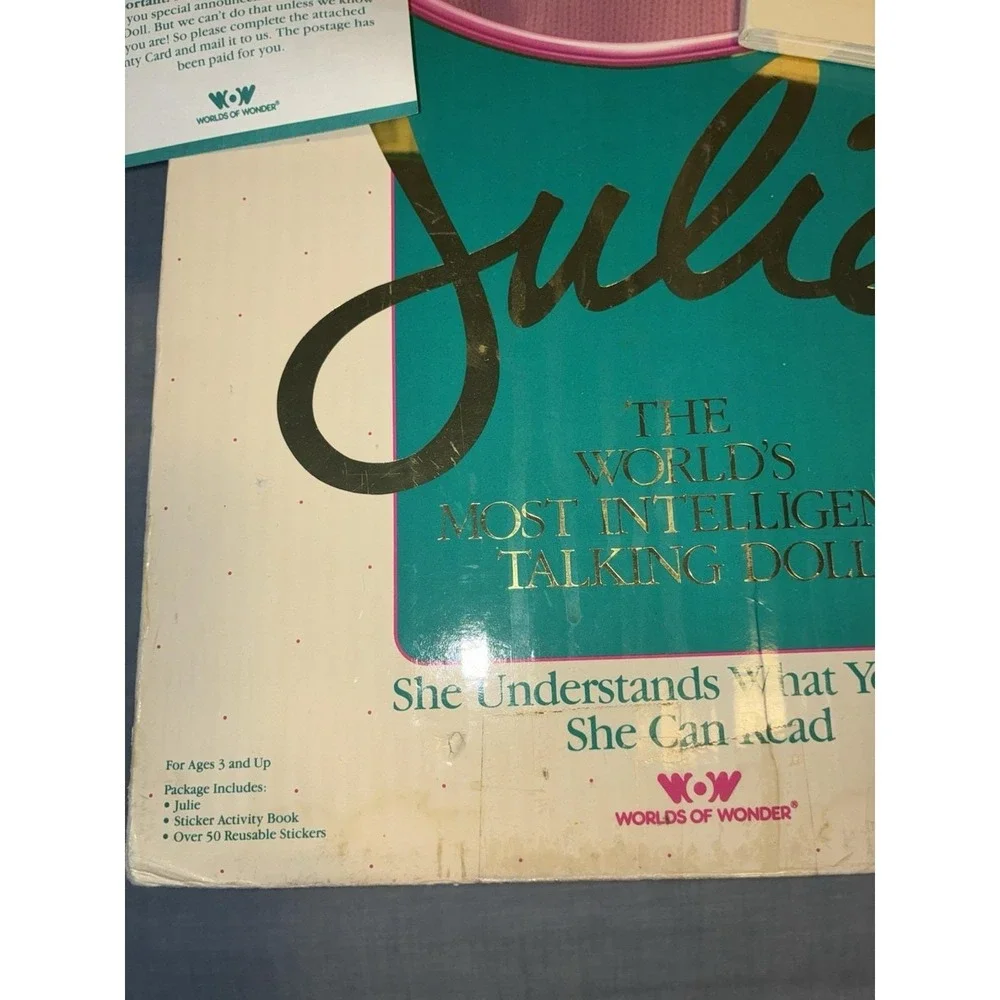 Julie Worlds Most Intelligent Talking Doll 1987 Worlds of Wonder Box Works *flaw